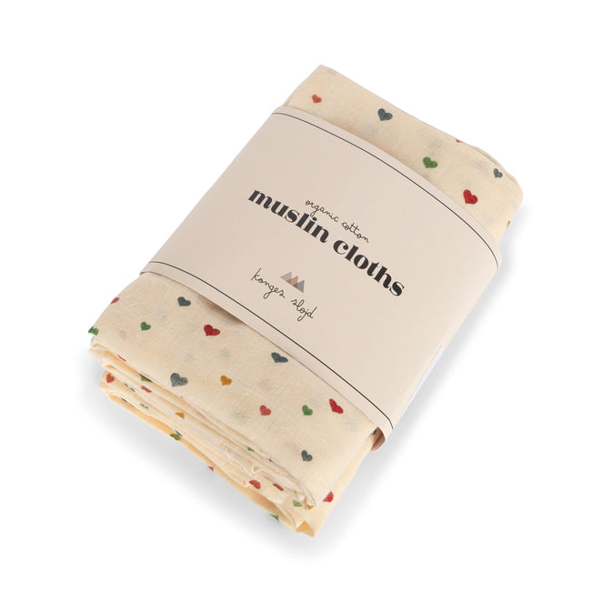Konges Sløjd 3 pack Muslin Cloth Wraps- Multi Hearts