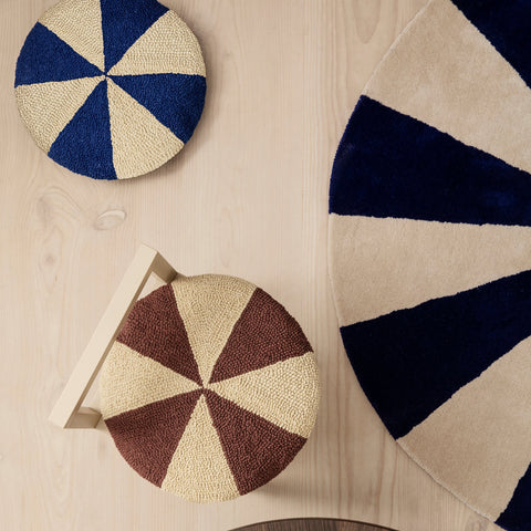 Ferm Living Arch Embroidered  Round Cushion- Blue/Off-White