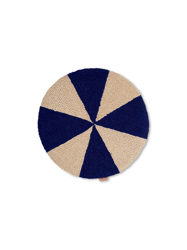Ferm Living Arch Embroidered  Round Cushion- Blue/Off-White