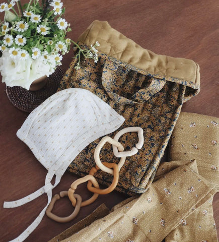 Quilted Storage Box- Winter Leaves Mustard