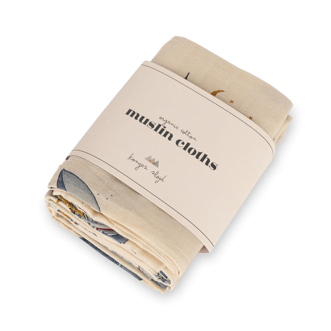 Konges Sløjd 3 pack Muslin Cloth Wraps- Whale Boat