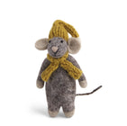 Gry & Sif Small Grey Mouse With Yellow Hat & Scarf