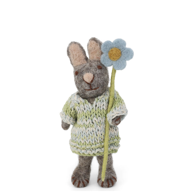 Gry & Sif Small Grey Bunny Dress & Blue Anemone with String