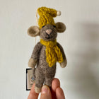 Gry & Sif Small Grey Mouse With Yellow Hat & Scarf