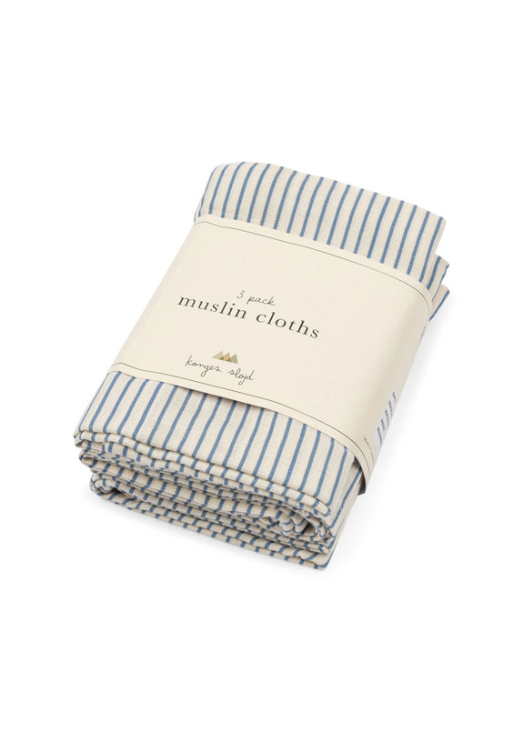 Konges Sløjd 3 pack Muslin Cloth Wraps- Stripe Bluie