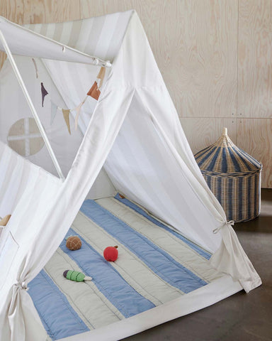 Oyoy Striped Quilted Blanket Blue- Clay